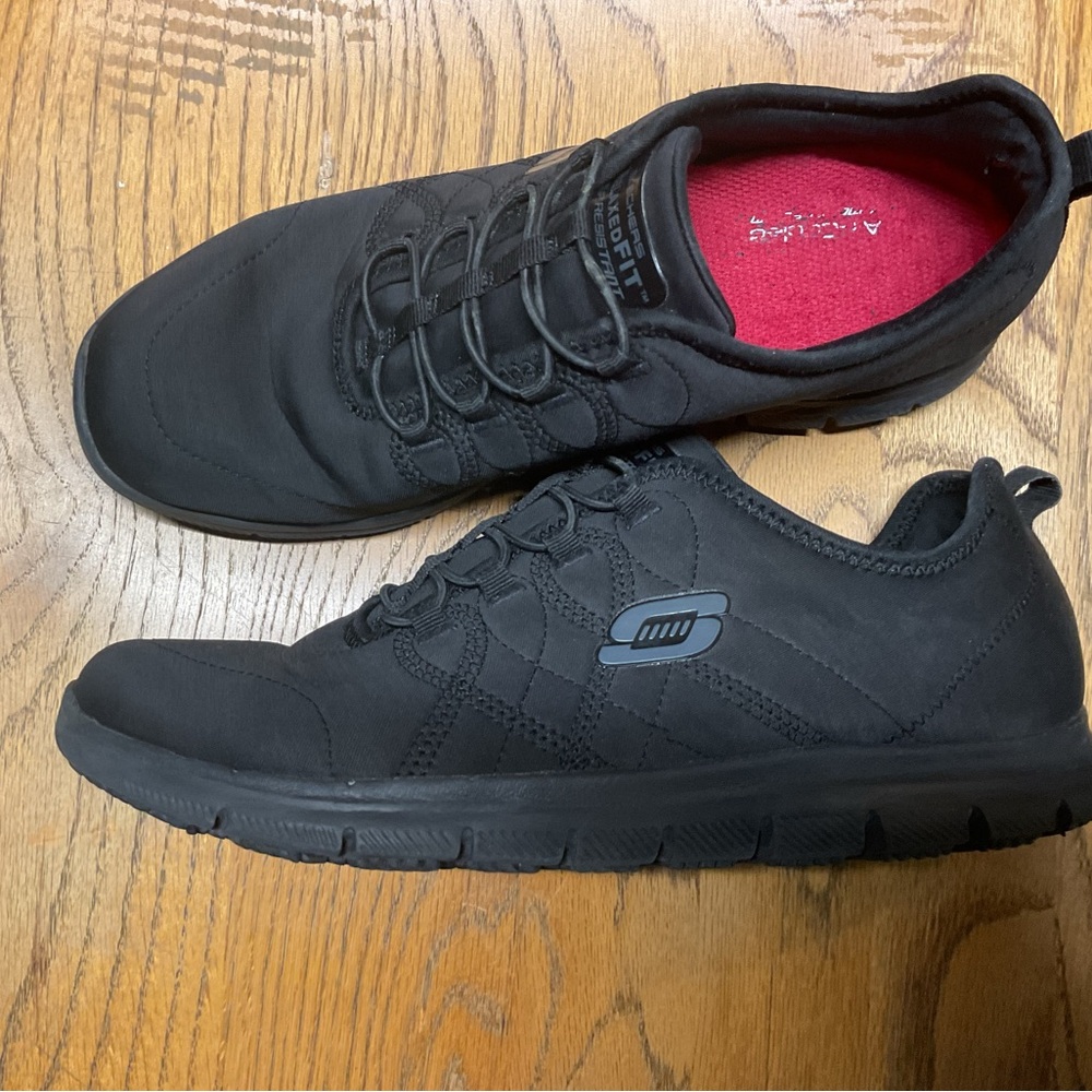 Skechers Men’s Black Slip-On Athletic Sneakers with Red Insole